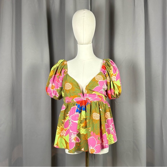 Entro Floral Print Puff Sleeve Blouse
